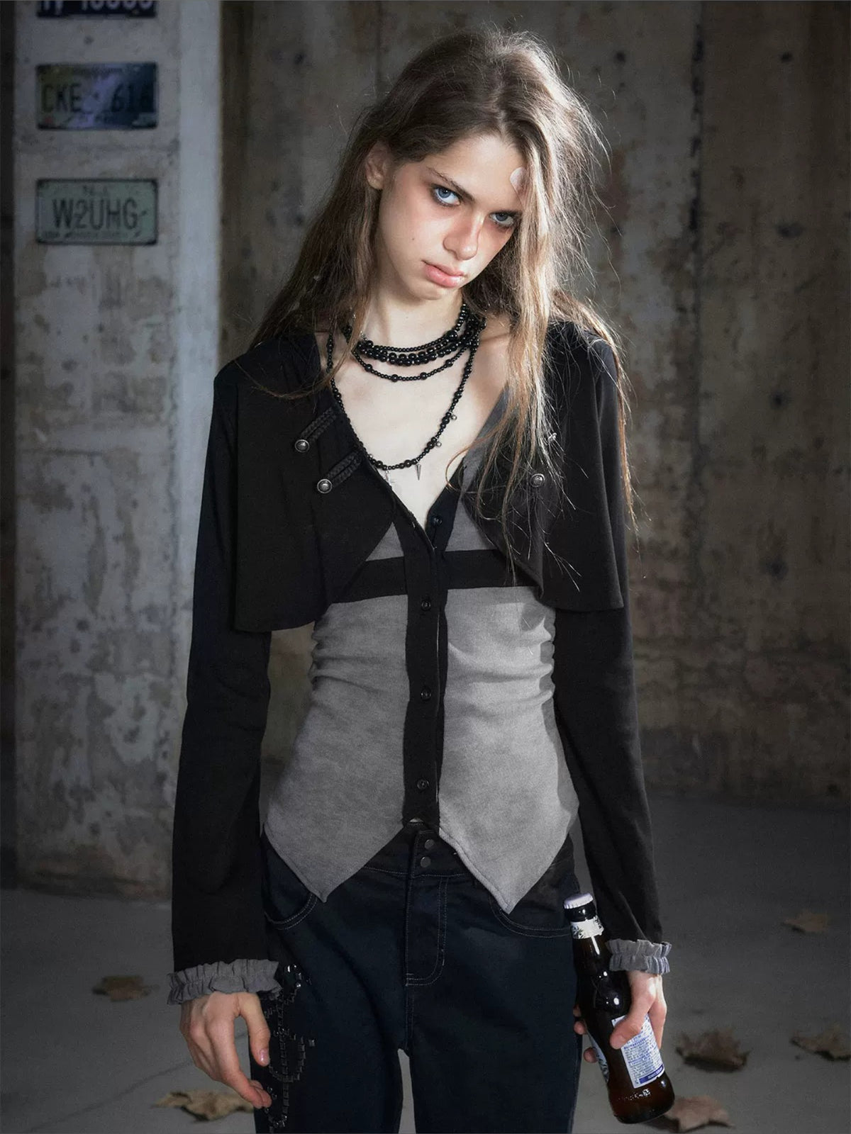 Hooded Layered Knit Top