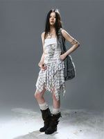 Graffiti Ruched Plaid Bustier Dress