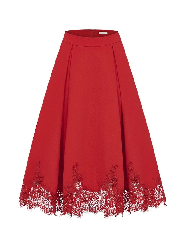 Mirage Vintage Lace-Collar Blazer &amp; Flared Skirt Set