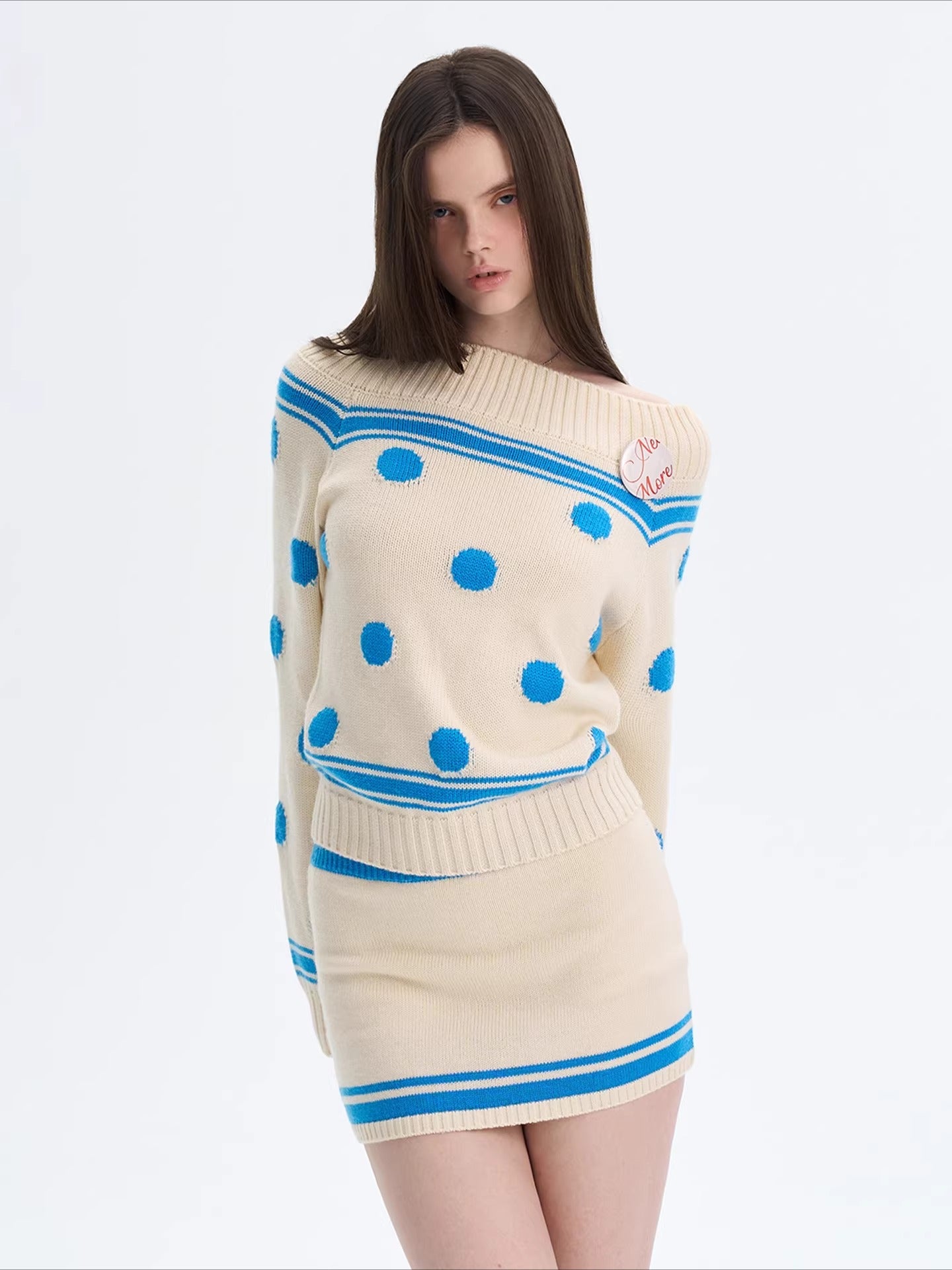 Beige Contrast Knit Skirt