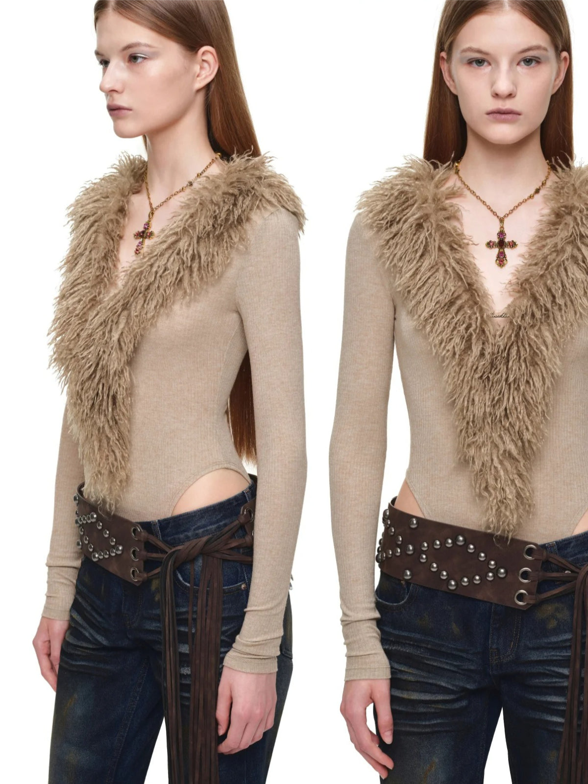 Vintage Studded Fringe Wide Waist Belt