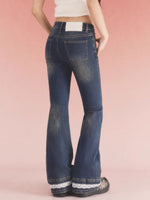 Navy Blue Lace Flared Jeans
