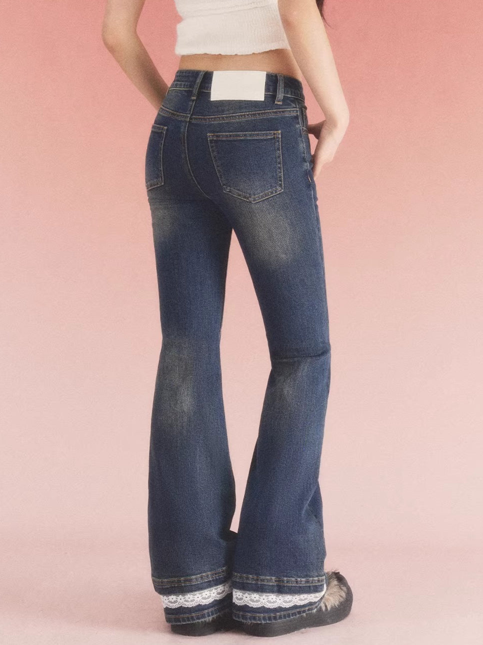 Navy Blue Lace Flared Jeans