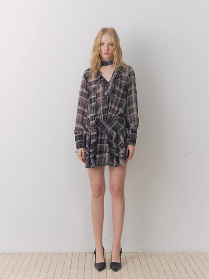 Vintage Plaid Chiffon Dress