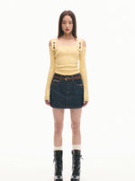 Casual Off-Shoulder Slim-Fit Wool Long-Sleeve Top