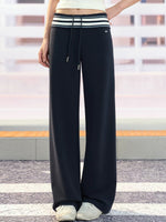Navy Striped Drawstring Wide Leg Pants