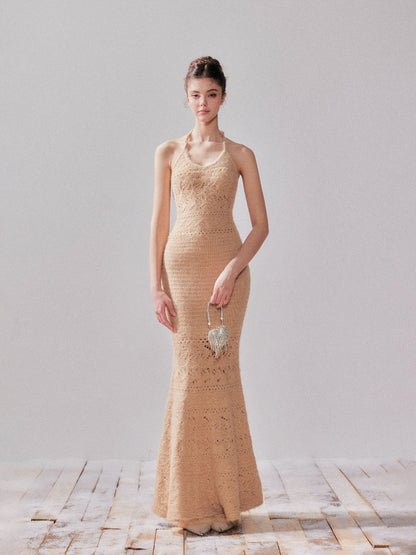 Fishtail Pencil Dress &amp; Hollow Knit Cardigan  Set