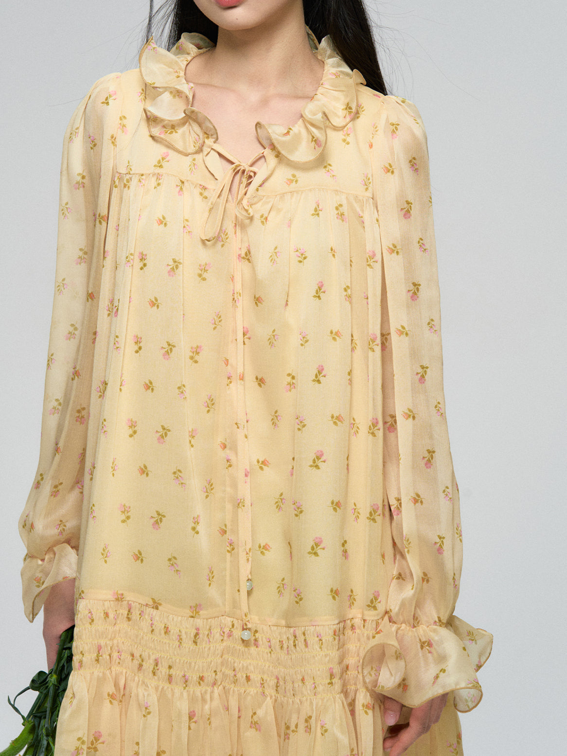 Ruffled Floral Long Sleeve Dress