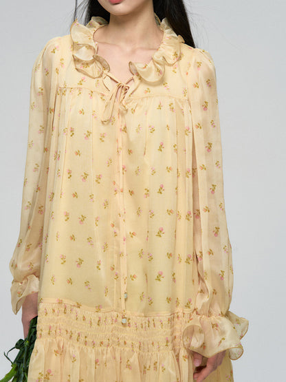 Ruffled Floral Long Sleeve Dress