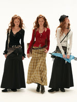 Vintage Plaid Layered Maxi Skirt