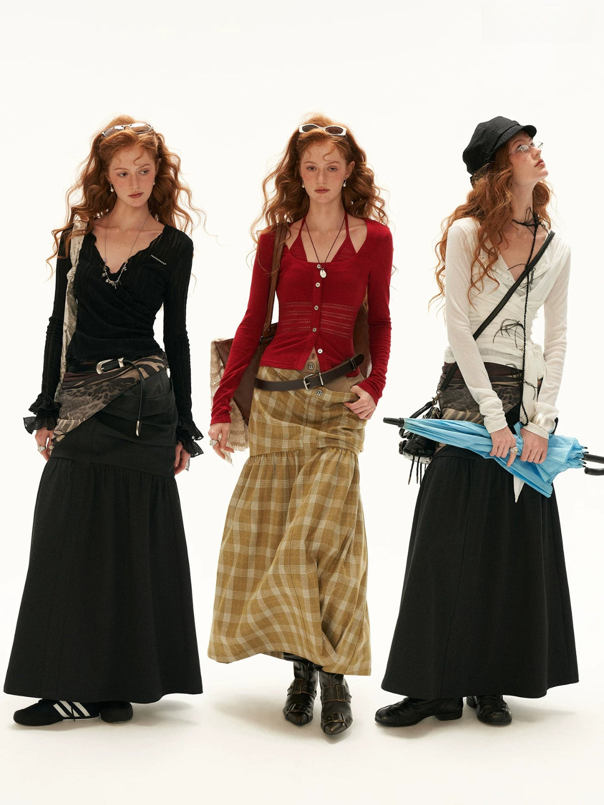 Vintage Plaid Layered Maxi Skirt