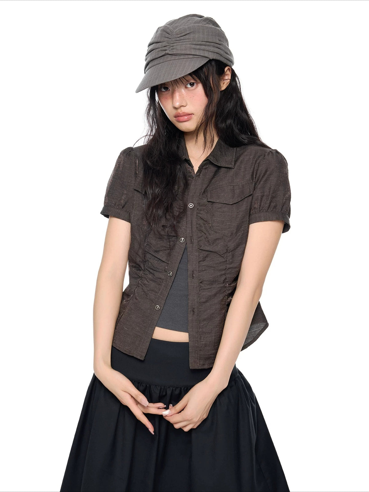 Ruched Puff Sleeve Shirt