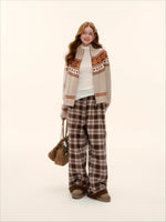 Contrast Plaid Wide-Leg Pants