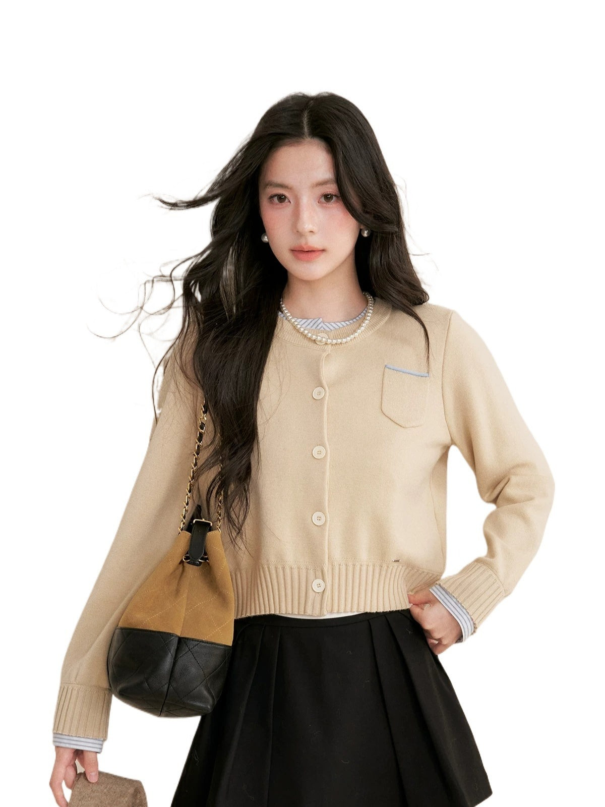 Apricot Contrast Layered Cardigan