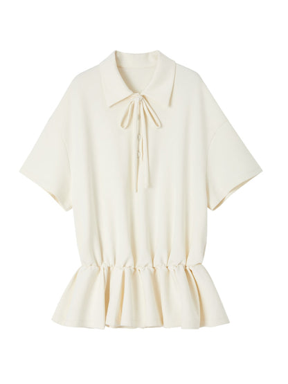 Bowknot Pleated Short-sleeved Dress