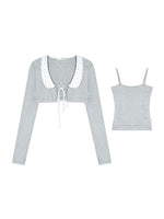 Polka Collar Cardigan Set