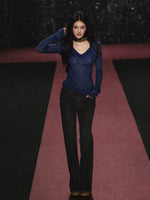 Slightly Sheer V Neck Cable Knit Sweater