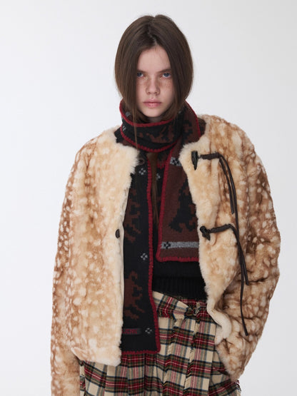 Fawn Pattern Printed Rex Rabbit Fur Jacket