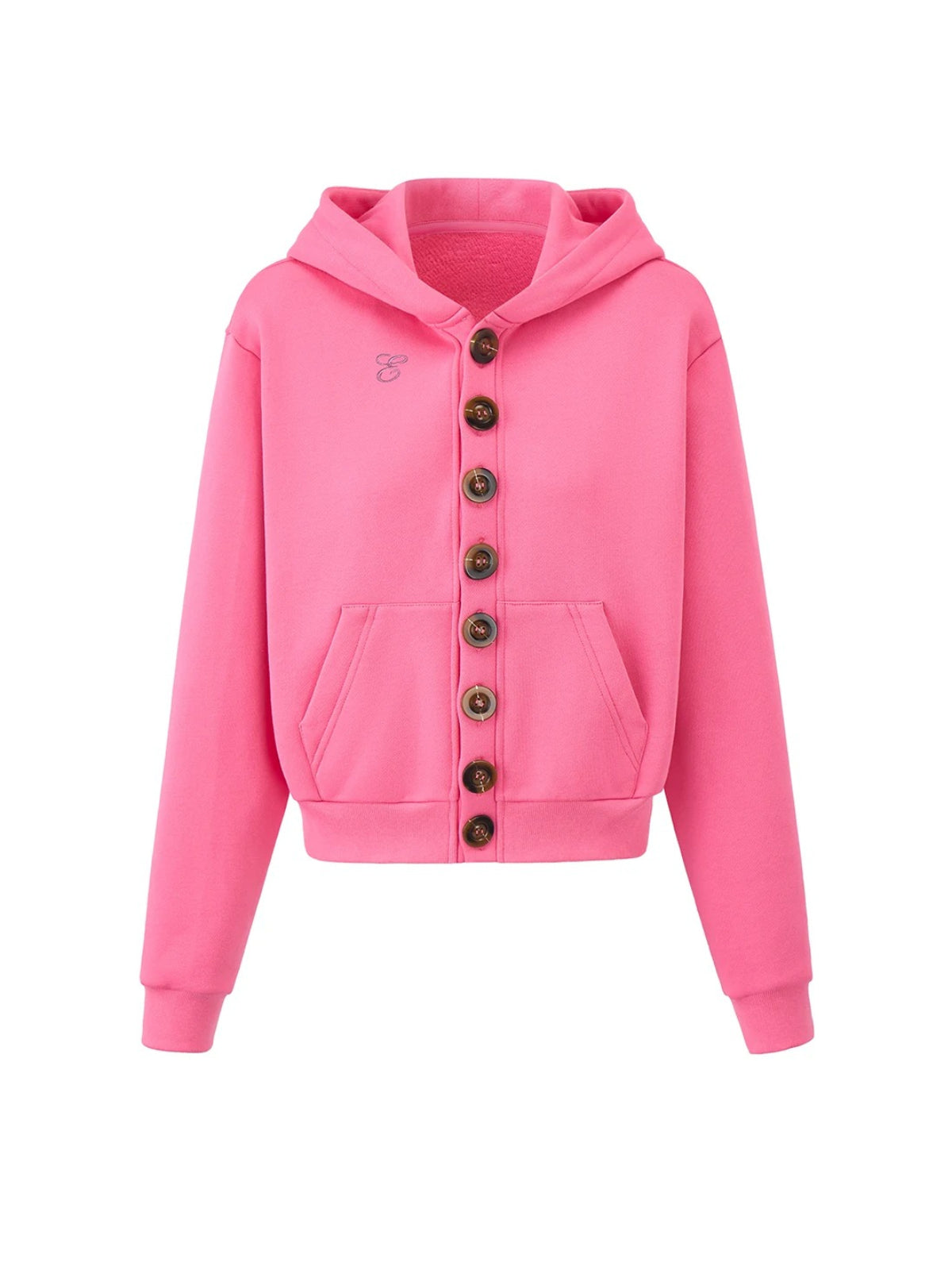 Button Embroidered Cropped Hoodie