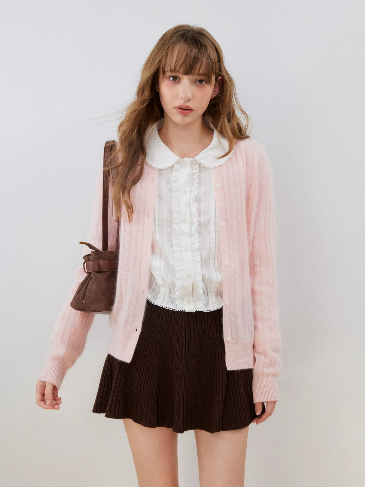 Cable Knit Wool Blend Cardigan