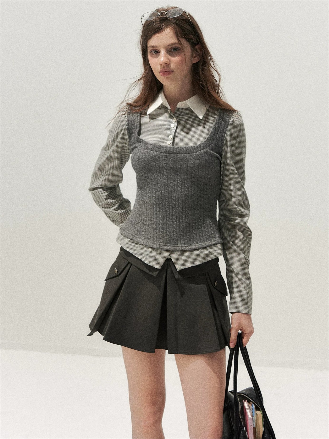Contrast Pleated Mini Skirt