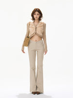 Faux Fur V-Neck Cropped Knit Top