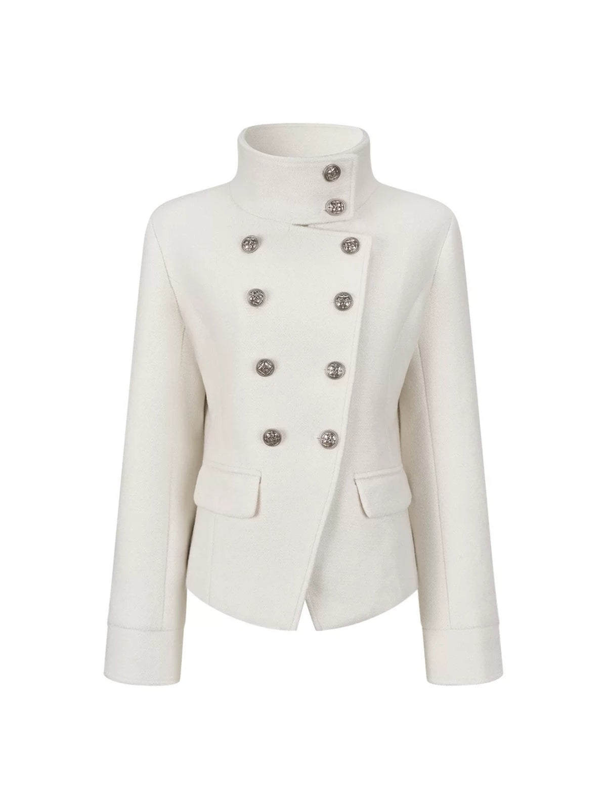 Ivory Stand Collar Military Jacket