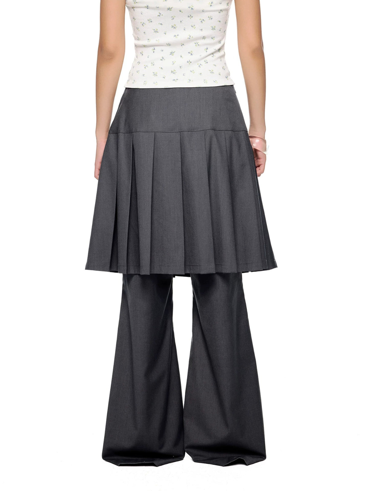 Pleated Skirt Overlay Flare Pants
