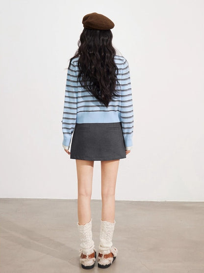 Blue Striped V-Neck Cardigan