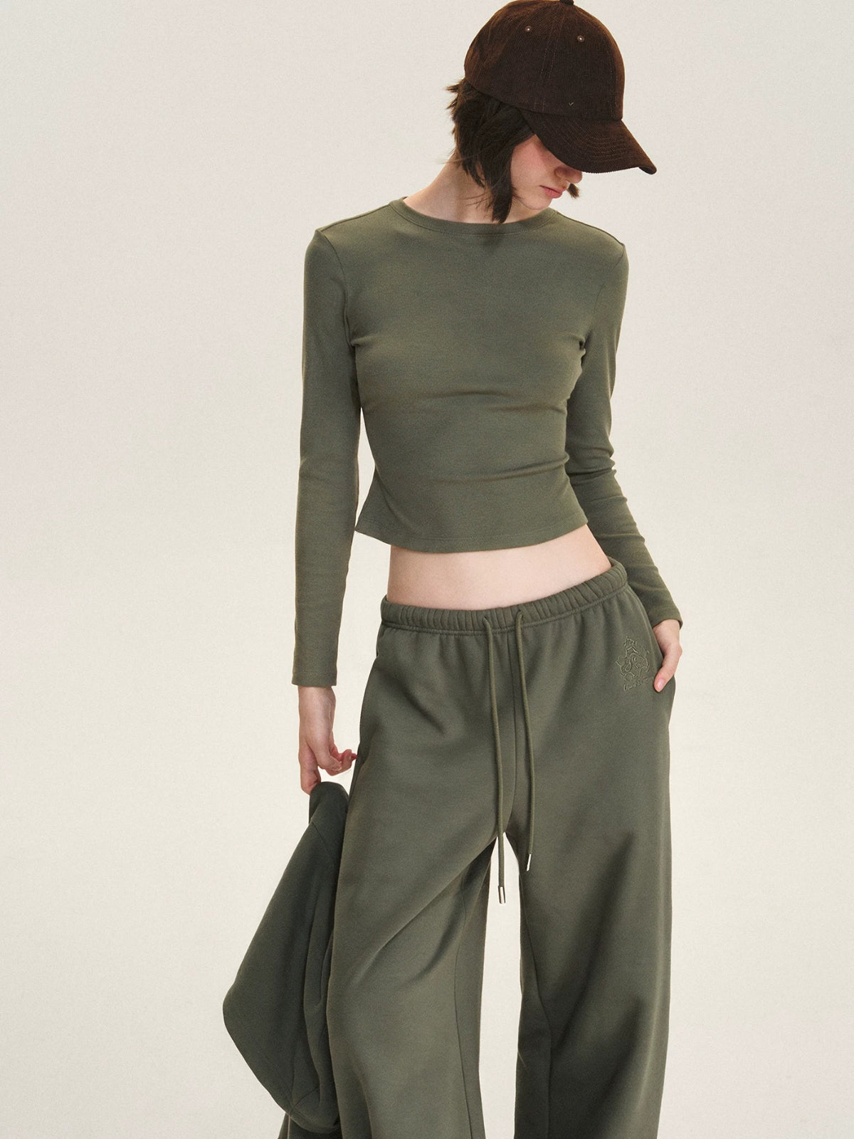 Ribbed Cotton Blend Cropped T-Shirt