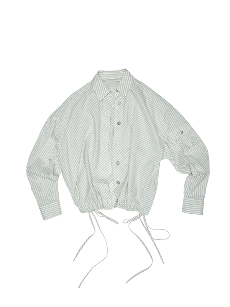 Retro Diagonal Cut Striped Bud Shirt &amp; Cargo Set