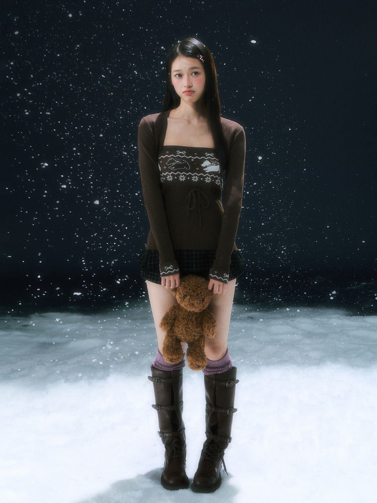 Brown Fair Isle Cardigan Set