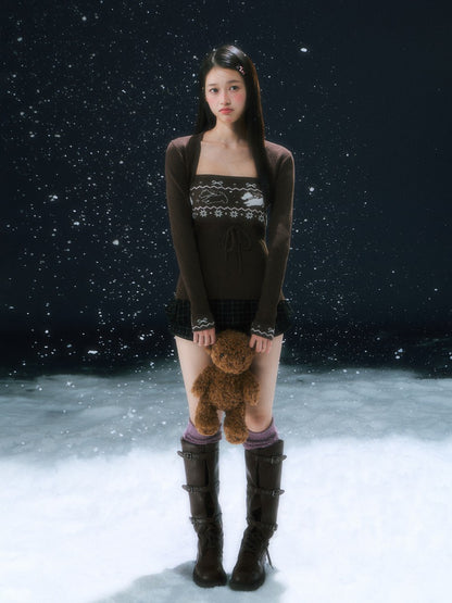 Brown Fair Isle Cardigan Set