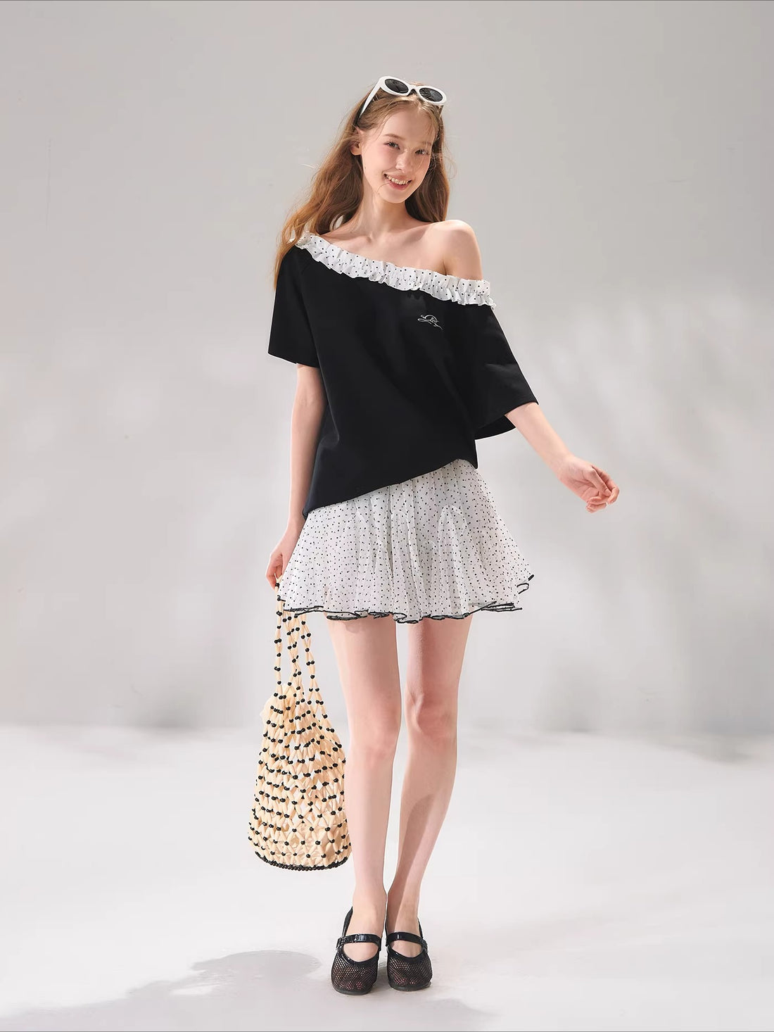 Polka Dot Mesh Mini Skirt