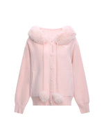 Fur Collar Hooded Knit Cardigan