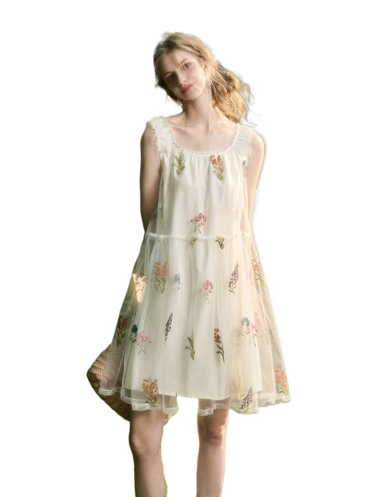 Chiffon Floral Embroidered Dress