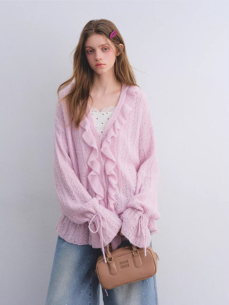 Mohair Ruffle Knit Cardigan