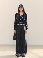 Navy Floral Embroidered Cardigan & Camisole Set