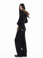 Fur Collar Hoodie & Wide Pants Set