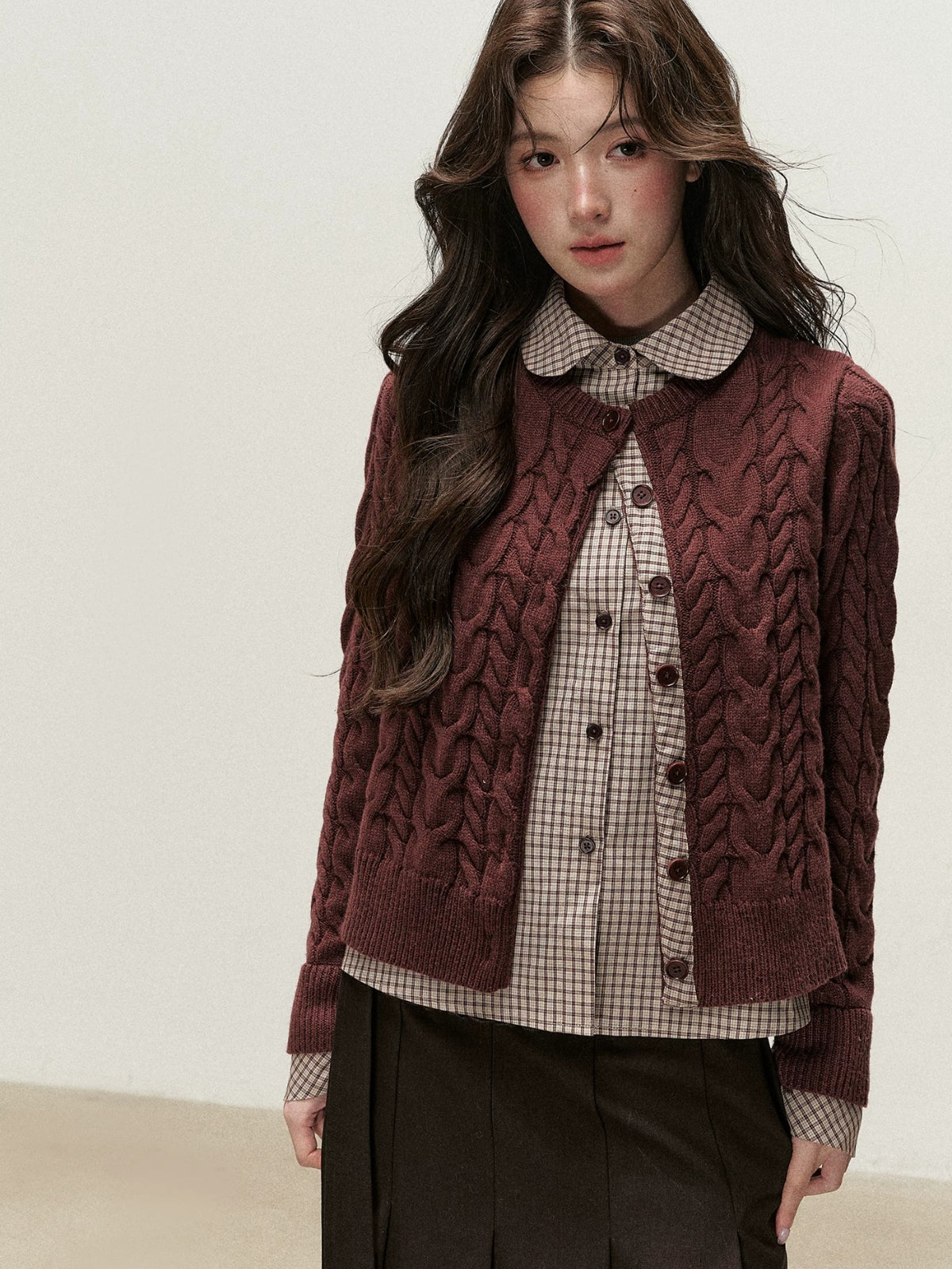 Peter Pan Collar Layered Knit Cardigan