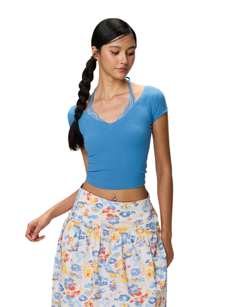 Orange &amp; Blue Halter Layered T-Shirt