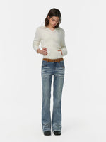 Suede Waistband Washed Bootcut Jeans