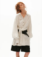 Striped Linen Tie Waist Long Shirt