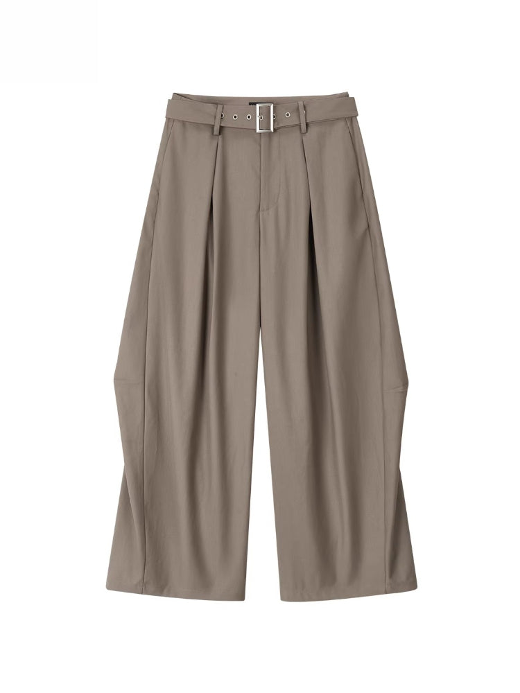 Belted Wide-Leg Tailored Trousers