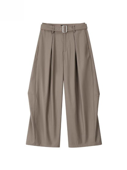 Belted Wide-Leg Tailored Trousers