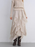 Irregular Ruffle Elastic Waist Chiffon Skirt