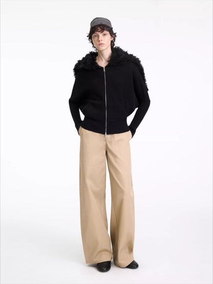 Hooded Fur Collar Knit Cardigan