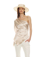 Champagne Acetate One-Shoulder Top