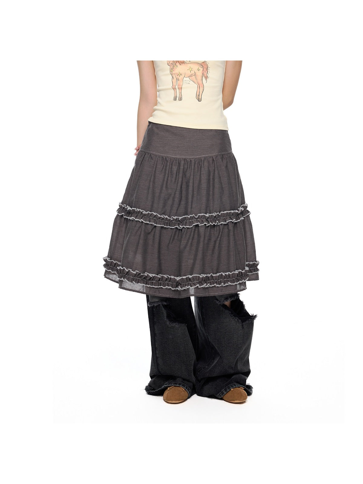 Ruffle Layered Midi Skirt