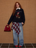 Animal Jacquard Embroidered Knit Sweater